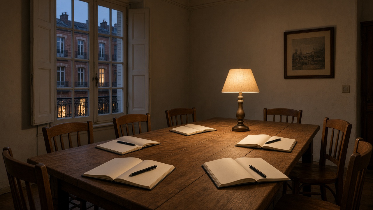 Sept chaises, table Oskera.